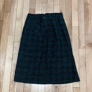 Wool blue Black Plaid A-Line Skirt